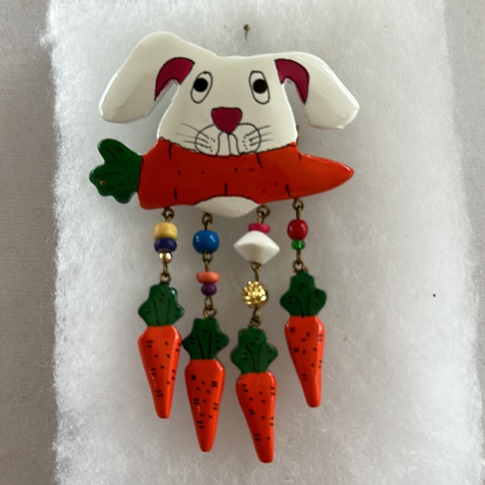Whimsical Bunny with Carrots Pin